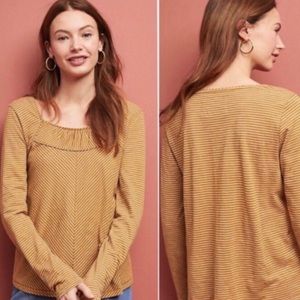 Anthropologie Maeve Ochre and White Striped Top